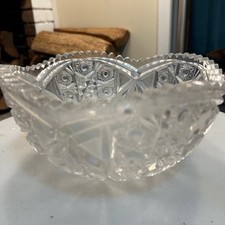 Vintage Cut Crystal Glass Serving Bowl Deep Faceted Starburst Pattern
