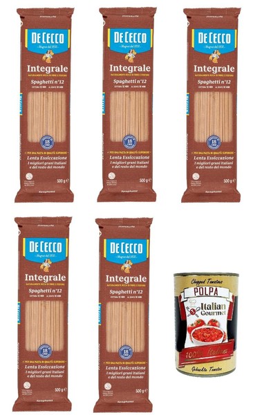 De Cecco Integrale Spaghetti N. 12, Vollkornnudeln, 5X500G+Polpa 400G-image