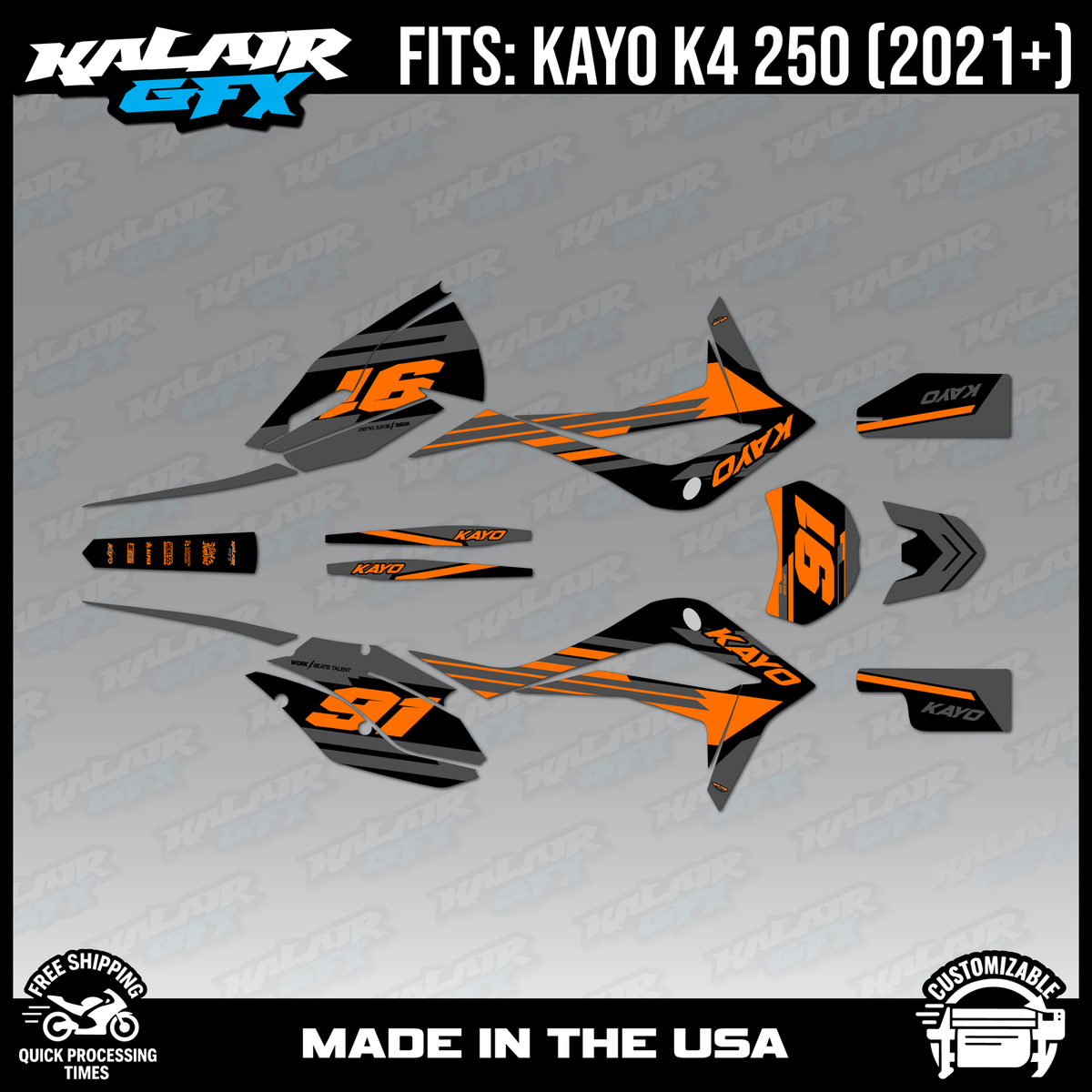 Graphics Kit for Kayo K4 250 (2021-2026) Coil Series - ORANGE