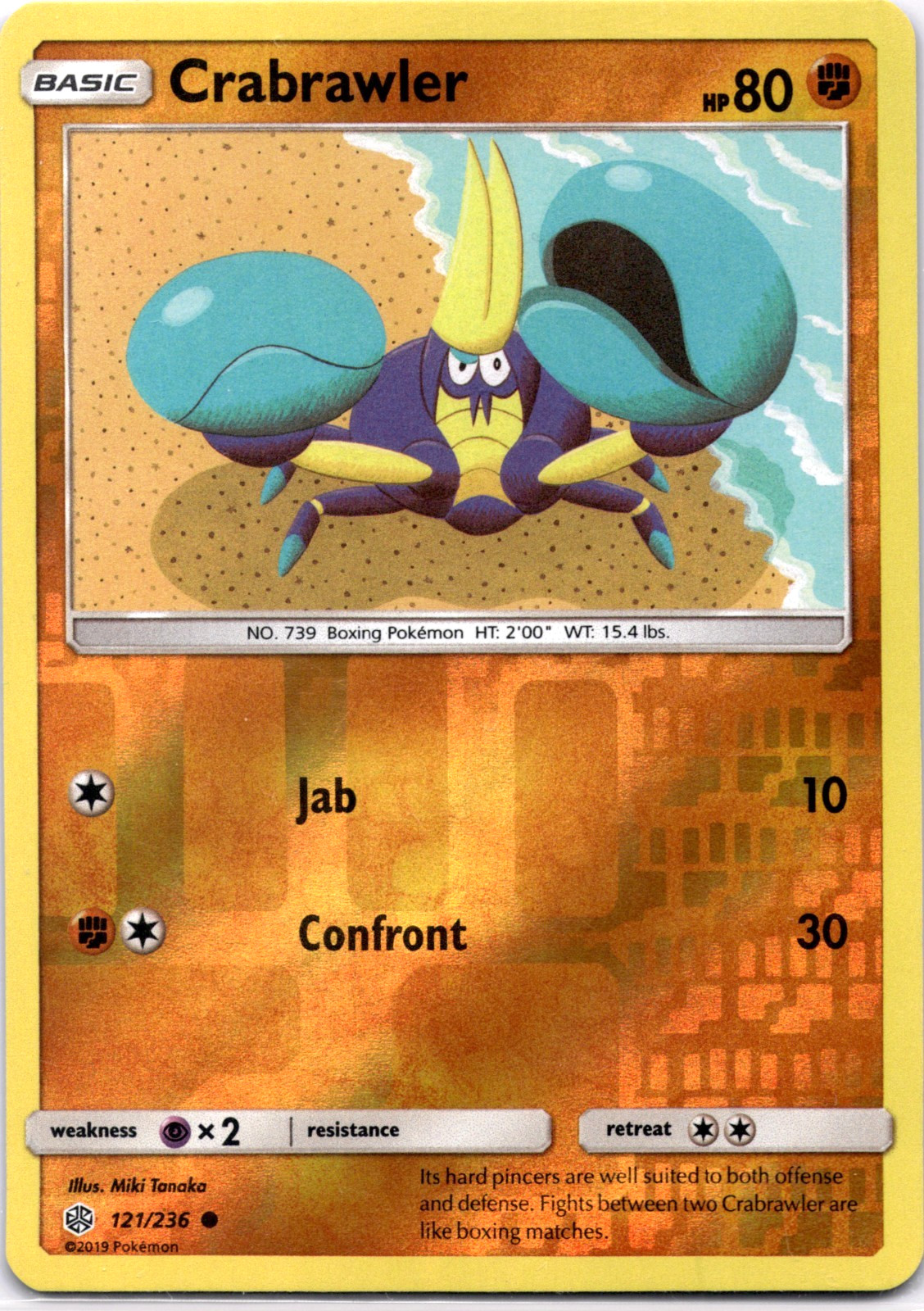 Pokemon TCG Crabrawler 121/236 Cosmic Eclipse Reverse Holo Rare Lightly Played
