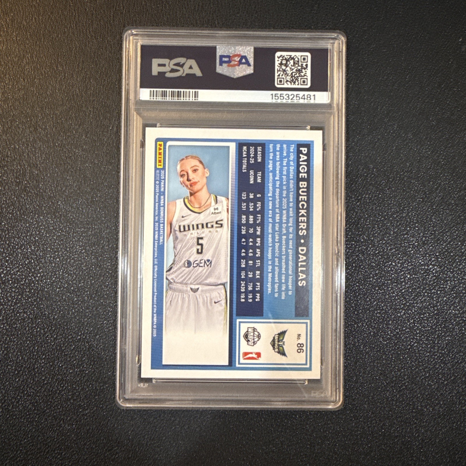 2025 Panini Donruss WNBA Paige Bueckers RC #86 Rookie card HOLO PSA Grade 9 MINT view 2