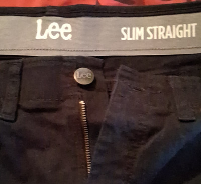 Lee Men's Slim Straight Black Denim Jeans Cotton Spandex Solid Dark Wash