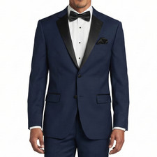 VINCI Men's Midnight Blue Slim Fit Tuxedo Suit w/ Sateen Lapel  Trim - NEW