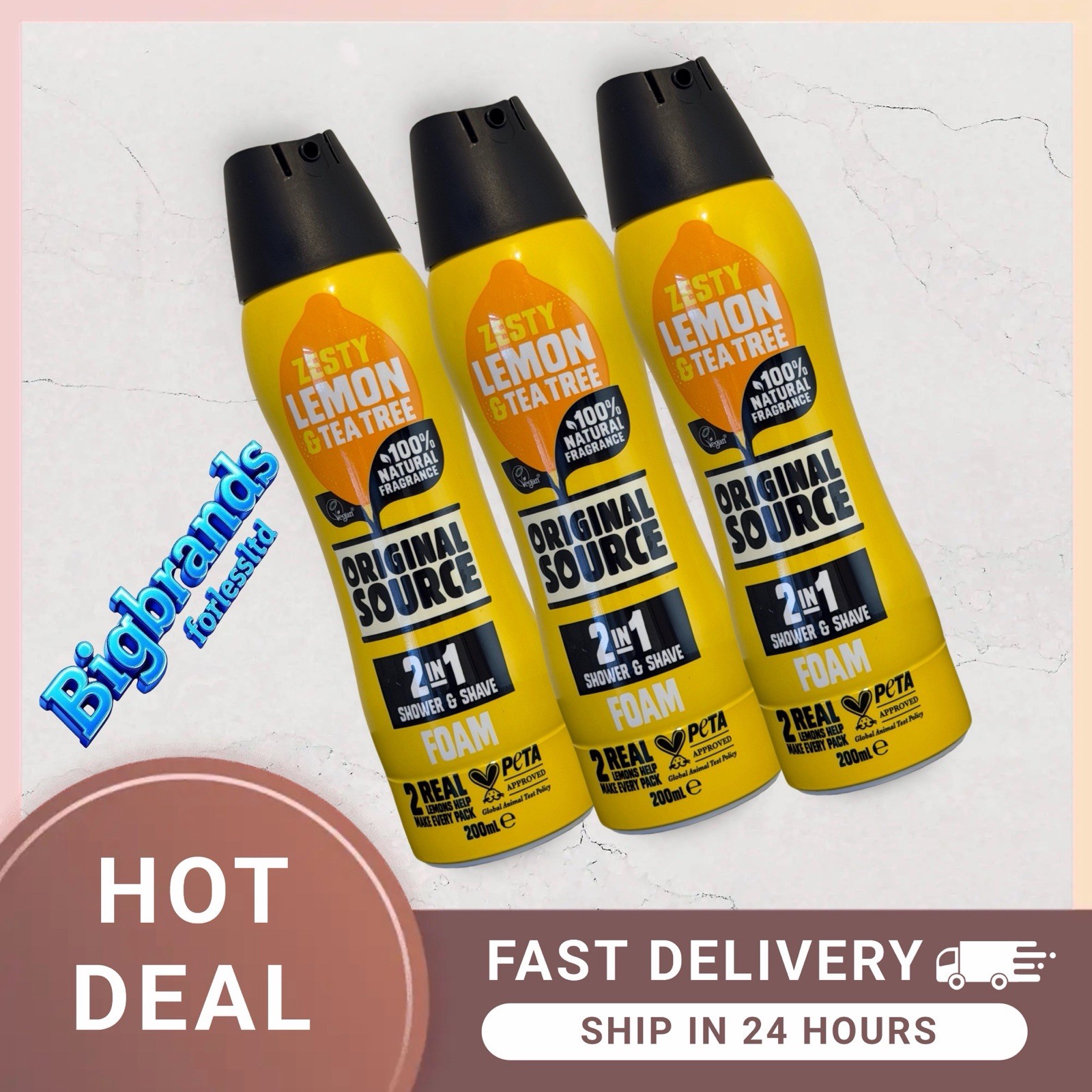 Original Source Lemon & Tea Tree 2 in 1 Shower and Shave Foam - 200ml-3 Pack