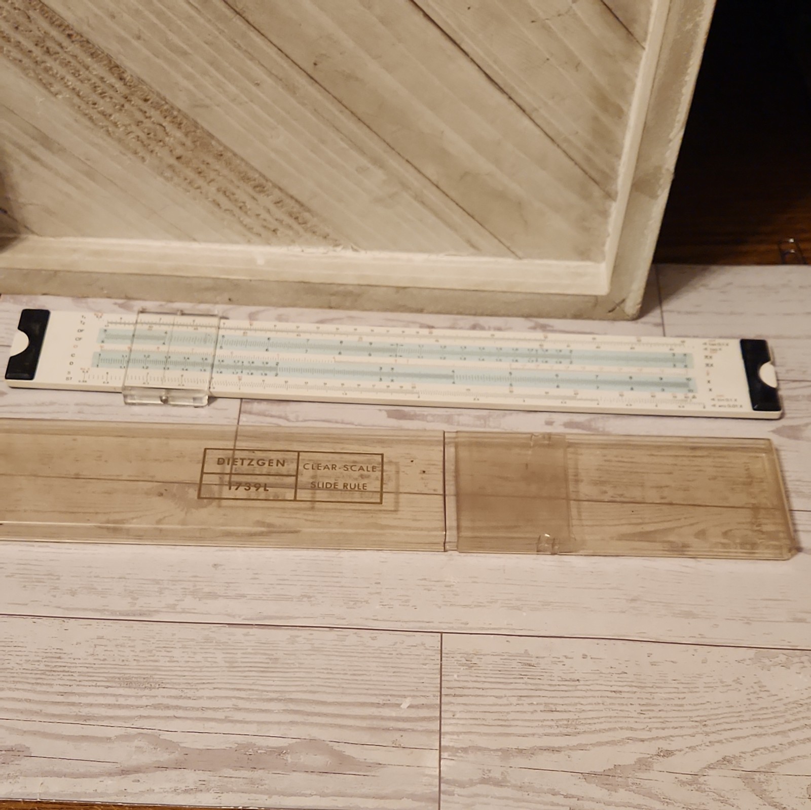VINTAGE DIETZGEN CLEAR SCALE 1739L SLIDE RULE WITH CASE AND PAPERWORK