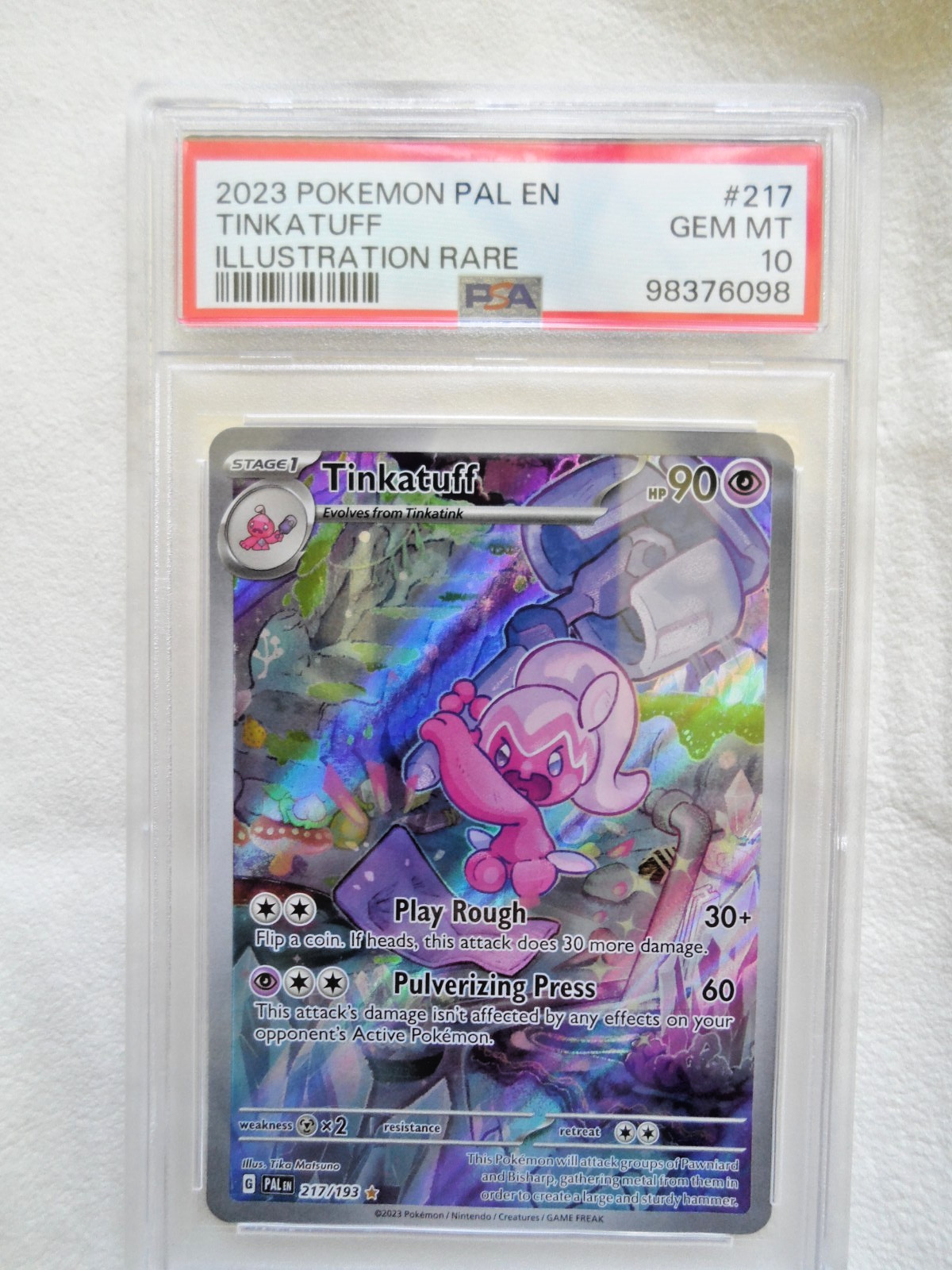 PSA 10 Pokémon*TINKA TUFF*217/193*ILLUSTRATION RARE*PALDEA EVOLVED HOLO