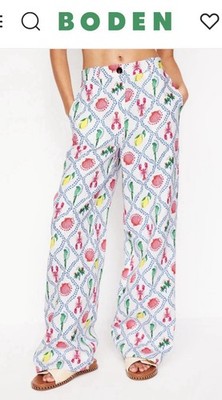Boden Westbourne Linen Trousers sz US 8 R Lobster shell parrot lemon