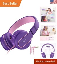 Adjustable Pink Purple Kids Headphones with Microphone - Perfect for School