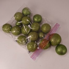 17 Green Glitter Ball Ornaments Christmas Holiday Assorted Decor