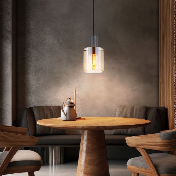 Pendelleuchte HäNgelampe Wohnzimmerlampe Glas Amber 1 Flammig H 120 Cm-image