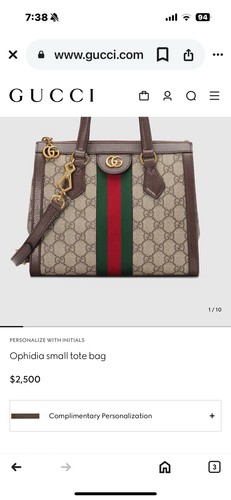 Authentic Gucci Ophidia GG Supreme  Small Tote Bag With Strap And Dust bag