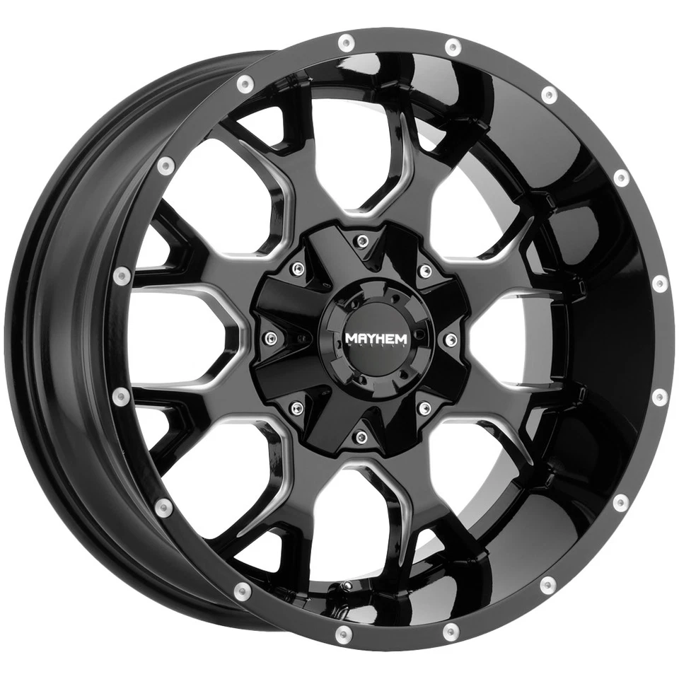 (4) Mayhem 8015 Warrior 20x9 6x135/6x5.5" -8mm Black/Milled Wheels Rims 20" Inch - Изображение 2 из 4