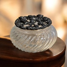 Small Vintage Glass Bowl Swirl Pattern Pierced Metal Rose Lid Potpourri