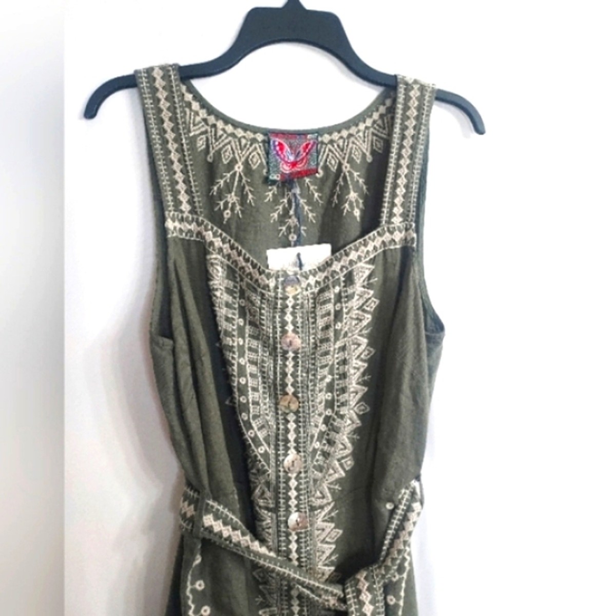 Johnny Was - Summer Trendy Sage 100% Linen Cami Tank Sun Dress. Size L