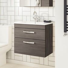 Nuie Athena Wall Hung 2-Drawer Vanity Unit Basin 1 Anthracite Woodgrain 500mm