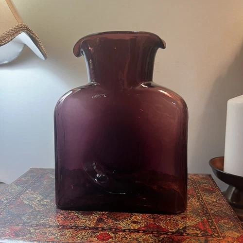Blenko Art Glass 384 dark amethyst double spout water bottle carafe pitcher 8"