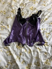UK 18 Purple/Black corset waist underbust latex rubber Fetish boned clincher