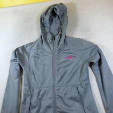 The North Face Womens Gray Full Zip Fleece Hoodie Pink Logo Size Medium 7493