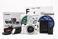 Exc Canon EOS M2 Mirrorless Digital Camera Body w/flash White 055