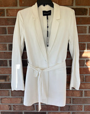 BCBGMAXAZRIA Blazer White Belted Long Sleeve Long Twill Size M