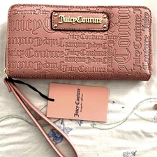 Juicy Couture Deboss Word Play Zip Around Wallet Dusty Blush