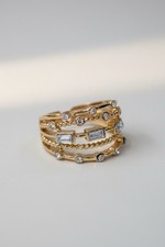Adjustable Gold Tone Stackable Ring, Multi Band Crystal Ring, Statement Elegant.