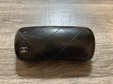 CHANEL Black Quilted Leather Eyeglass Hard Shell Case CC Logo FREE SHIPPING
