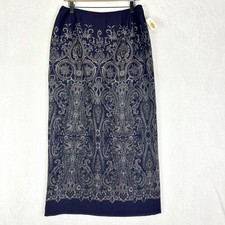 Vintage Talbots Wool Paisley Maxi Skirt Size 12 Navy NWT NOS Classic Flawed