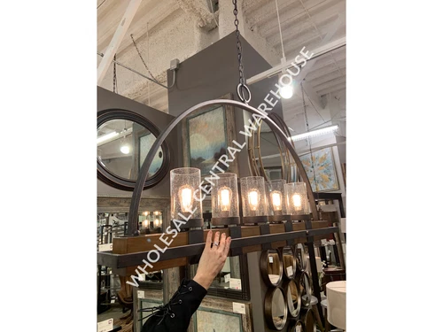 URBAN RESTORATION DECOR LARGE 51" AGED METAL & WOOD CHANDELIER LIGHT 21328 - Picture 1 of 6