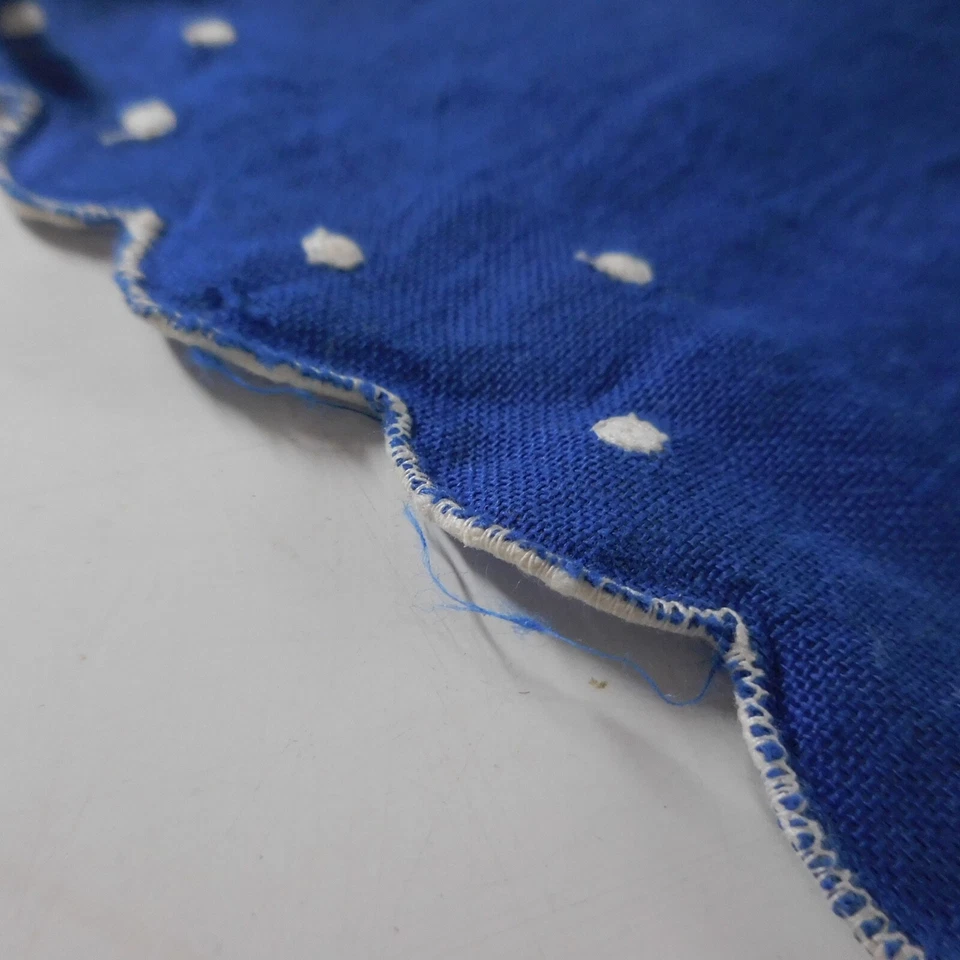 Napperon serviette bleu blanc lin broderie Art Déco table ameublement N7132 - Photo 4/4