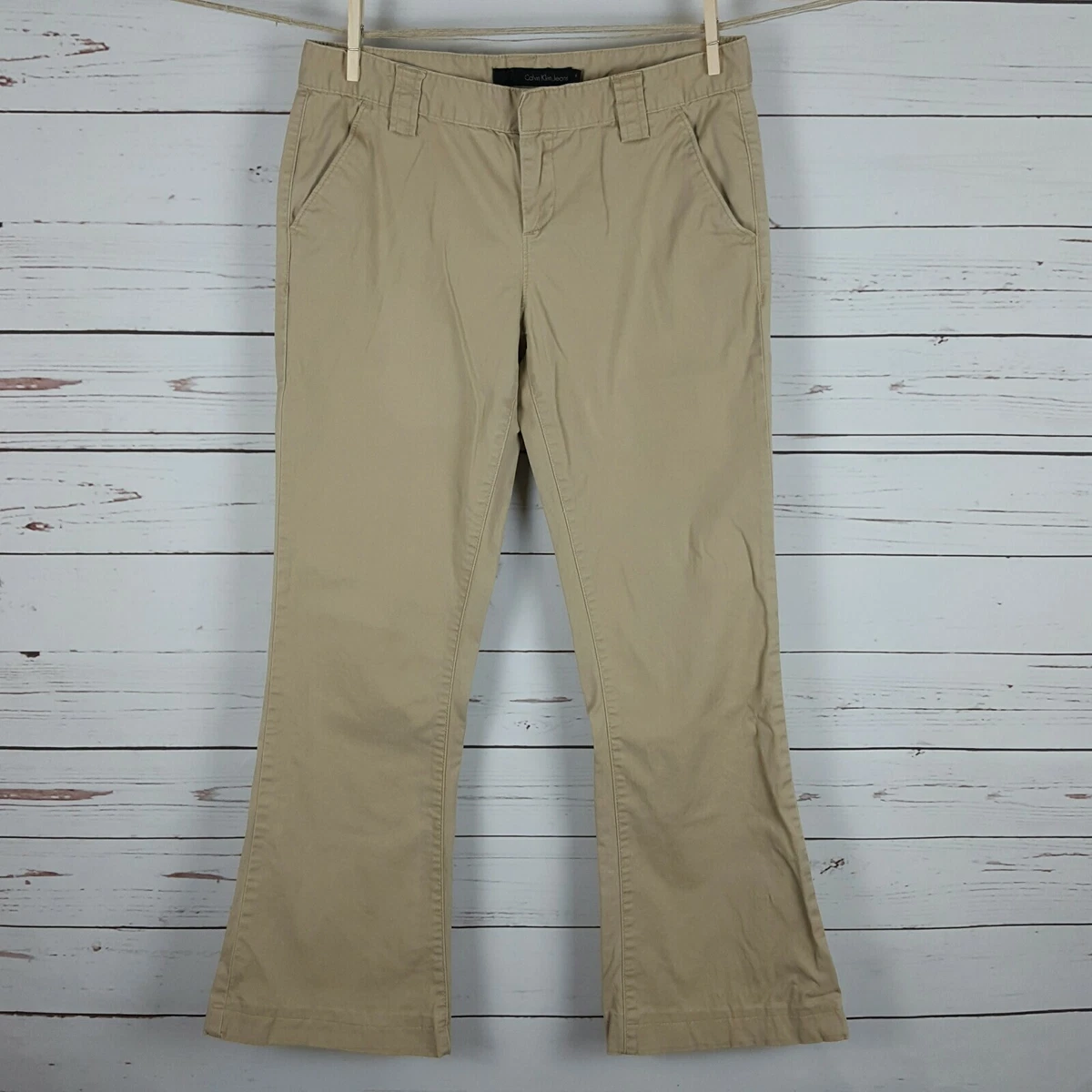 Calvin Klein Jeans Khaki Twill Uniform Work School Dress Flare Leg Pants 4