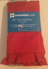 Essential Home Set Of 4 Cloth Napkins Burnt Orange with Ruffles 17 x 17 NIP
