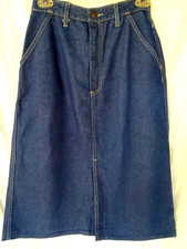 VTG 70s..MIDI..FRONT  BACK SLIT..EMBROIDERED POCKETS..DENIM..SKIRT..NEW..sz 6
