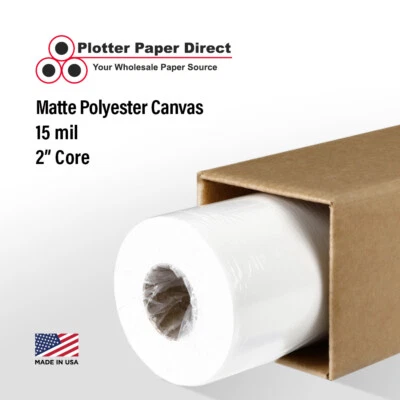 PLOTTER PAPER DIRECT 24" x 75' Matte Polyester Inkjet Canvas Roll for Wide Format Inkjet Printers