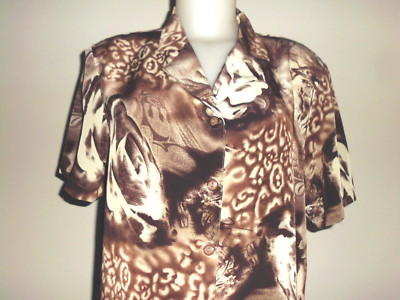 CHEMISIER FEMME EUGIULIO MANCHE COURTE MOTIF MARRON BEIGE CHOCOLAT