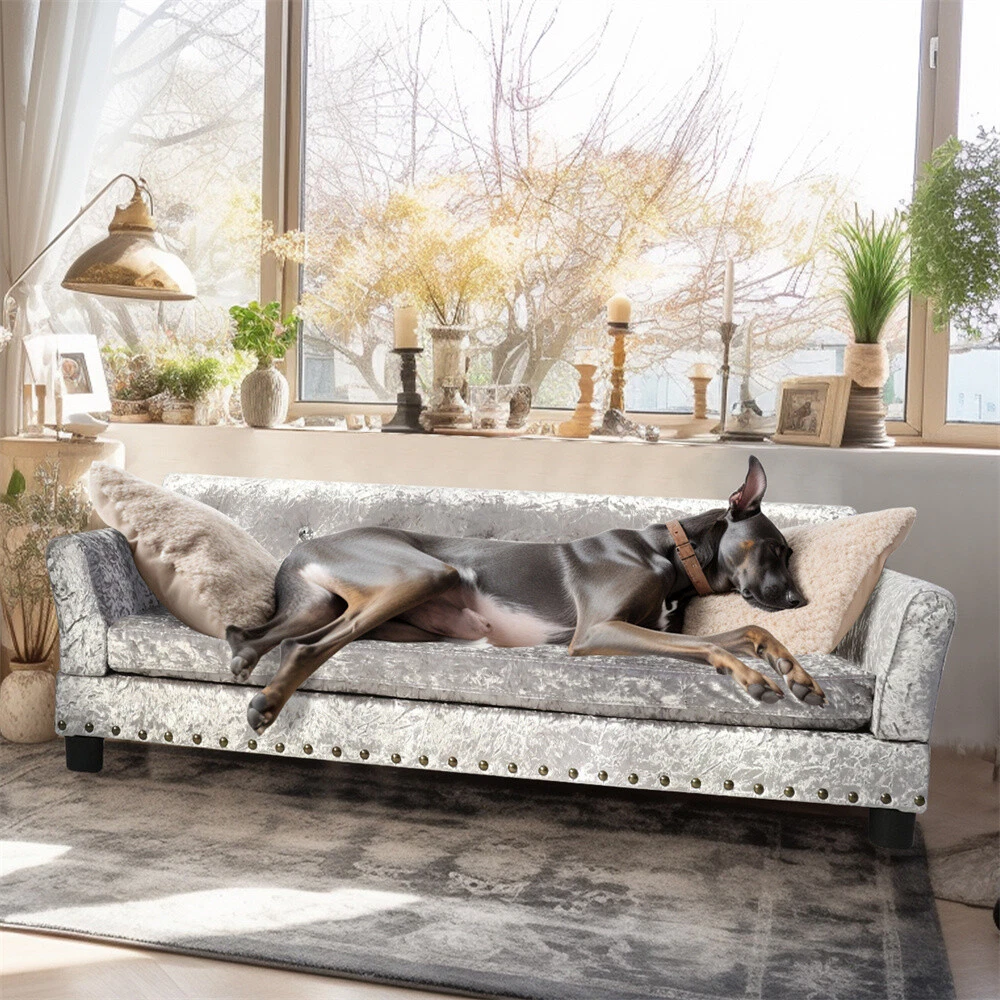 Large Orthopedic Pet Sofa Bed Deluxe Dutch Velvet Dog Couch Waterproof Removable