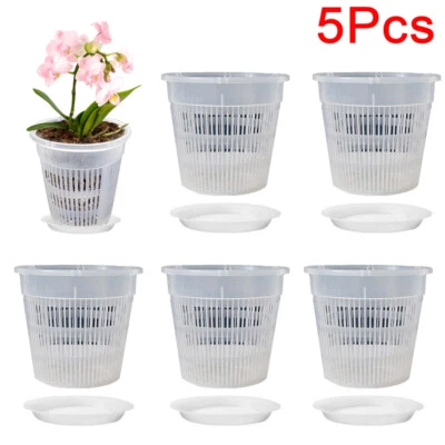 JUNHAO-SHOP 5Pcs Clear Orchid Pots with Holes Breathable Plant Flower Pots with Bases UK