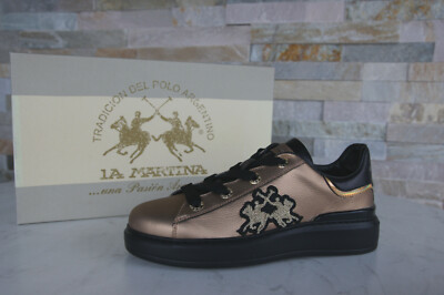 LA MARTINA Taille 37 Chaussures à Lacets Baskets Or LFW192030 Neuf