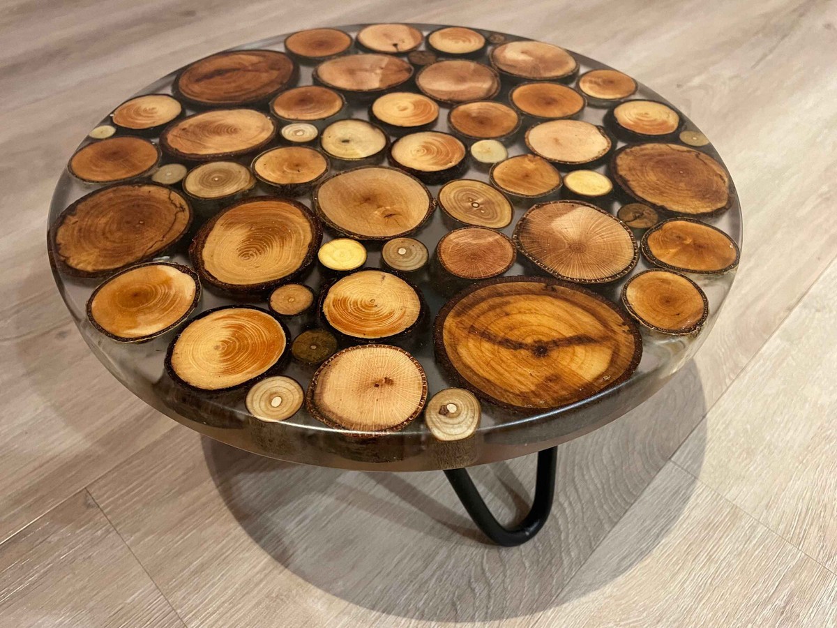 Acacia Wood Clear Epoxy Resin Round Coffee Table Top for Home Living Decor