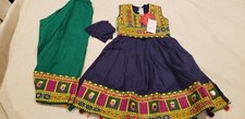 Indian/ Pakistani Girl's Blue and Green Embroidered Cotton Suit With Mirror Work