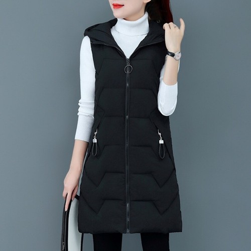 Chaleco de algodón con capucha para mujer Chaleco Chaqueta larga Abrigo sin mangas Invierno Cálido - Imagen 7 de 13