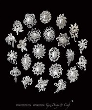24 pc Assorted Alloy Silver Pearl Rhinestone Brooches Wedding Bouquet Cake DIY