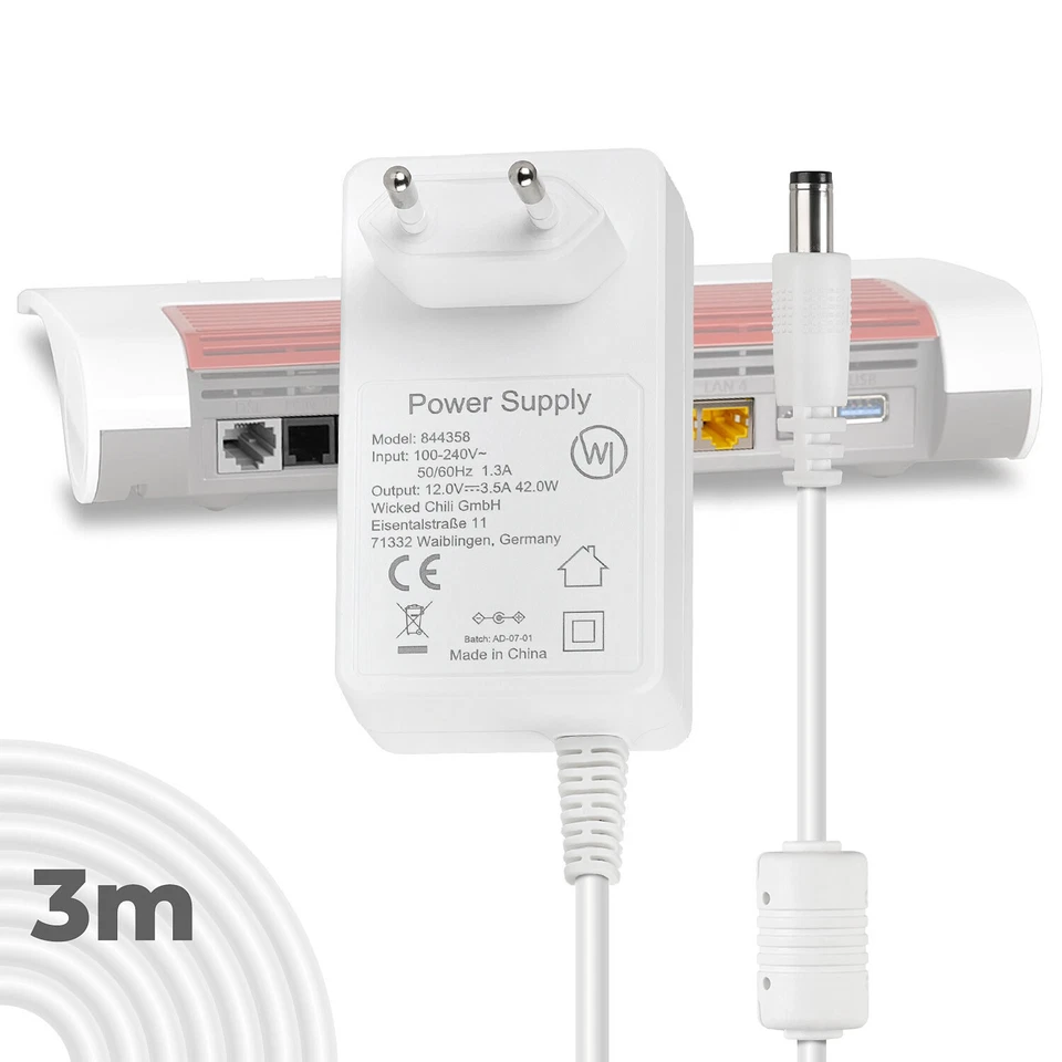 Netzteil extra lang 3m für AVM FRITZ!Box WLAN Router Repeater 12V / 3,5A weiss - Bild 2 von 4