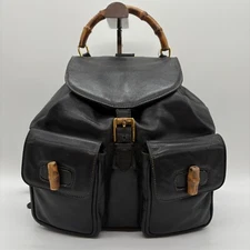 Gucci Bamboo Backpack Leather Black Drawstring Vintage Purse Authentic!