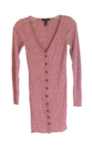 Forever 21 Sweater Dress Small Pink Ribbed Bodycon V-Neck Pullover Stretch  EUC
