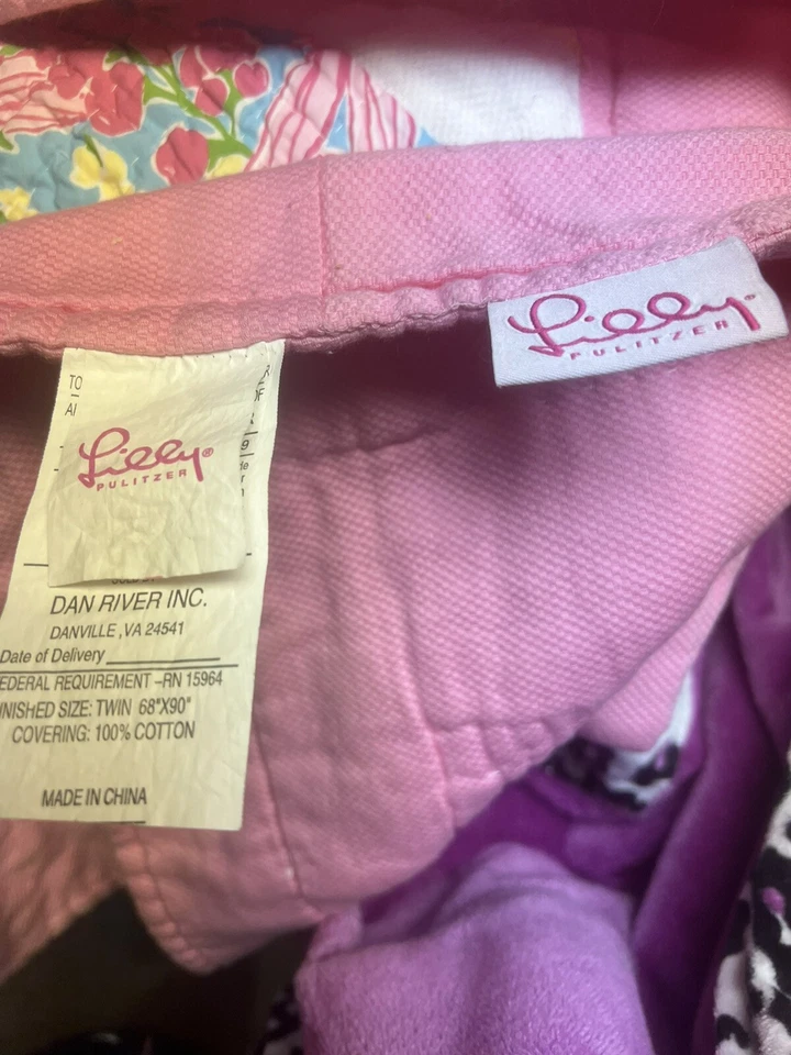 LILLY PULITZER Pottery Barn DOBLE Edredón Retazos Rosa Verde Libélulas Usado en Excelente Condición Foto 3 de 3