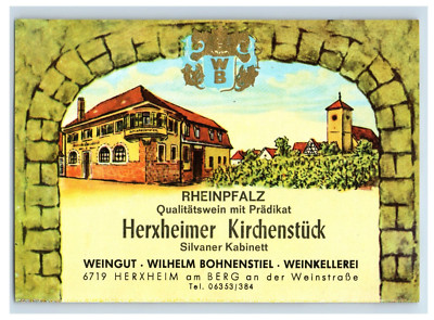 Vintage Herxheimer Kirchenstuck Silvaner Kabinett Paper Wine Label Original S85E