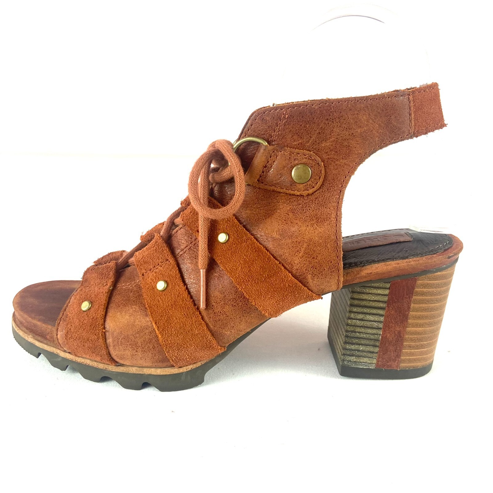 SOREL Addington Lace Up Sandal Rustic Brown Block Heel Sandal US Size 8.5 |  eBay