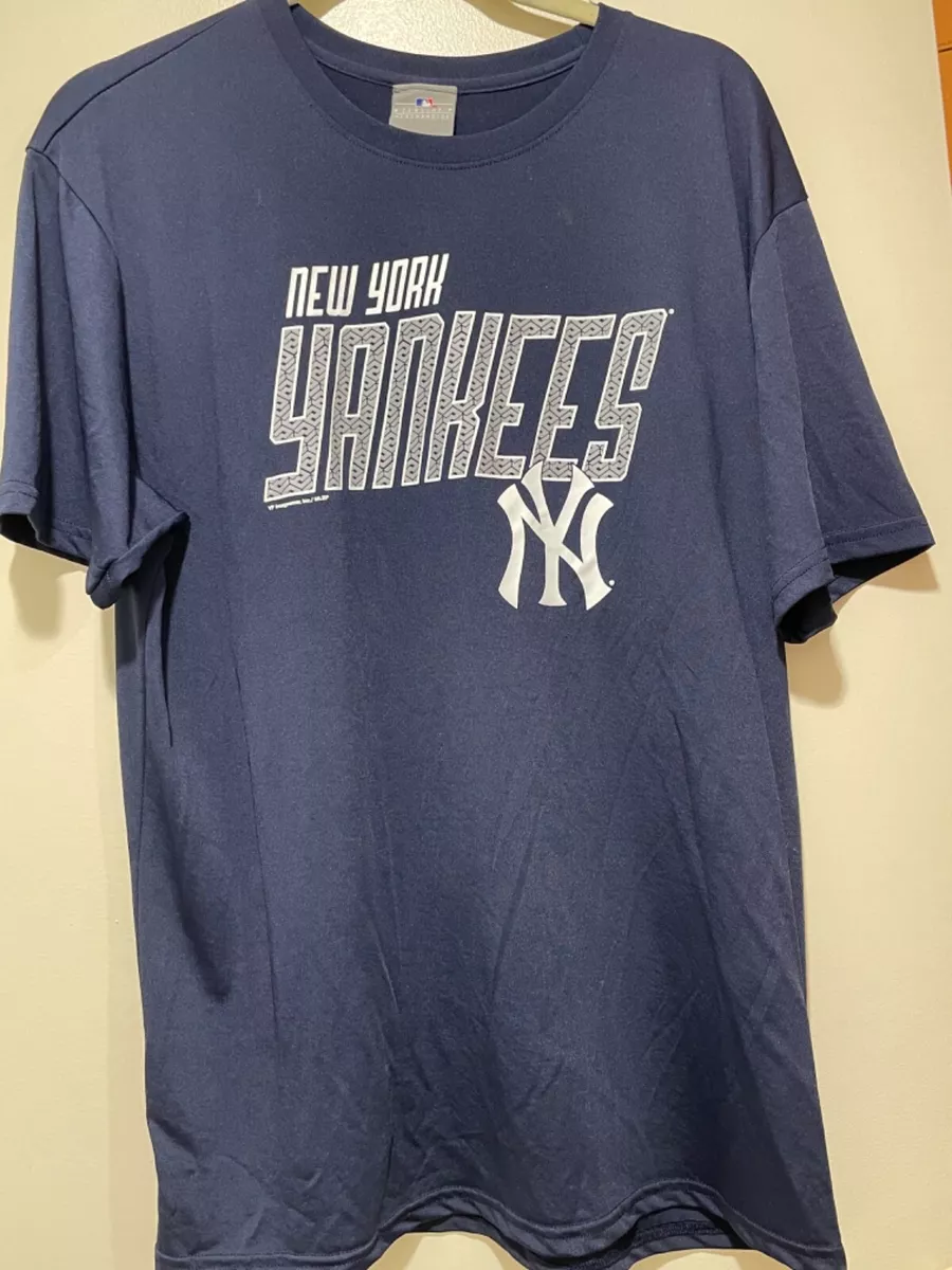 NY New York Yankees BLUE Polyester MENS * LARGE * MLB T-Shirt Tee