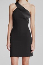 $395 Halston Women's Black Julissa One-Shoulder Crepe Mini Dress Size 8